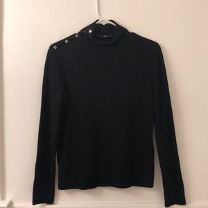Mango ribbed black mock-turtleneck with gold buttons